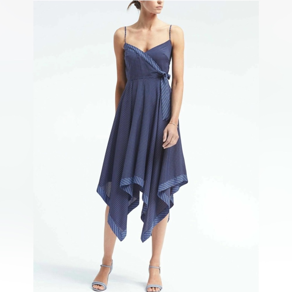 Banana Republic Print Strappy Handkerchief-Hem Dress Blue SIZE 2